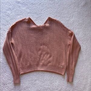 Hollister Pink V-Neck Cropped Sweater Ribbed Knit